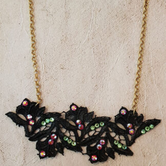 Black Lace with crystals necklace