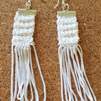 White Strips Earrings With Fringes