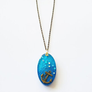 Coral Blue Bronze Anchor Necklace