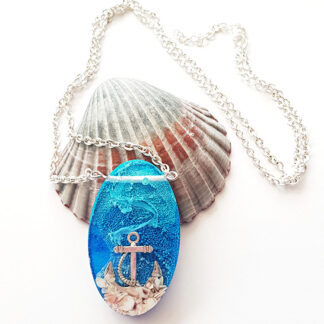Coral Blue Anchor Necklace- silver