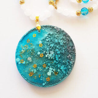 Coral Blue & Gold Round Pendant