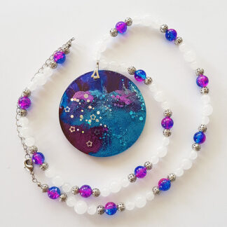 Coral Blue & Purple Round Pendant Necklace