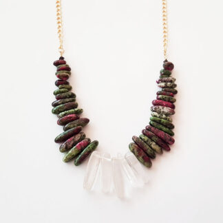 Gemstone Necklace- green & pink color