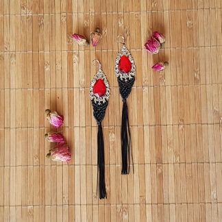 Black and red macrame boho statement earrings
