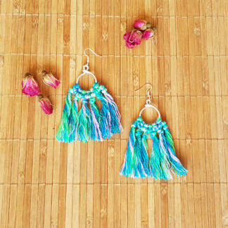 Colourful macrame statement earrings