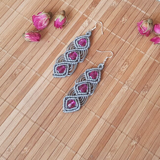 Gray macrame boho chic earrings- pink