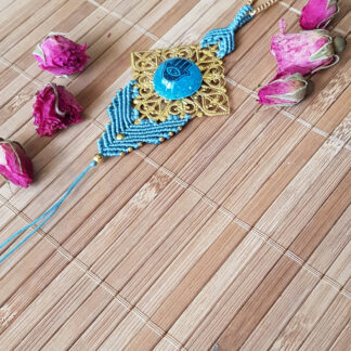 Boho macrame turquoise necklace with Hamsa