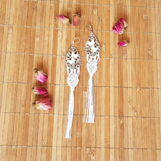 White macrame boho earrings
