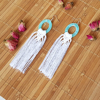White macrame statement earrings