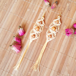 Yellow macrame fringe statement earring