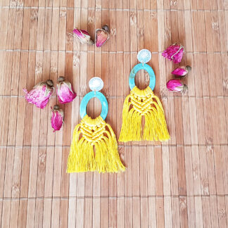 Yellow macrame statement earring