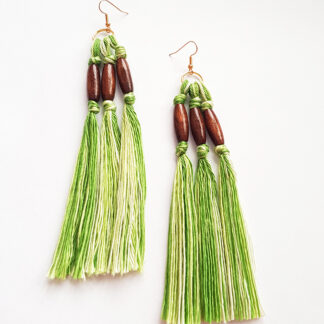 Greenish long fringe earrings