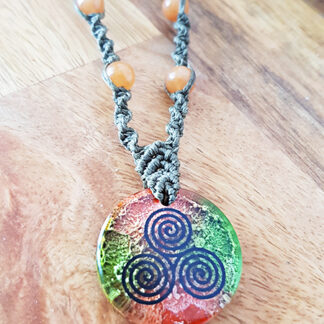 Orange-Green Triskelion Necklace