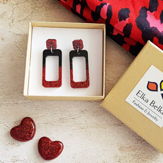 Black & Red Sparkle Rectangle earrings