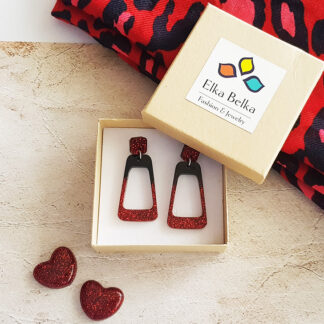Black& Red Sparkle Trapeze earrings