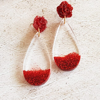 Red sparkle rose & drops