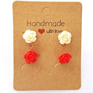 Red & white roses stud earrings
