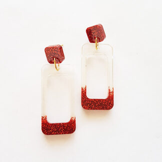 Transparent & Red Sparkle Rectangle earrings