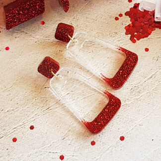Transparent & Red Sparkle Trapeze earrings