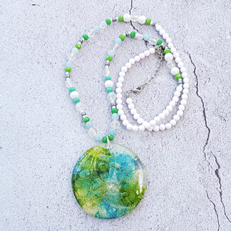 Moon long necklace with Aquamarine gemstone beads