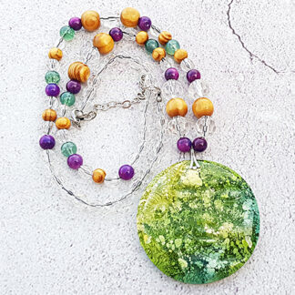 Moon long necklace with Jade gemstone beads