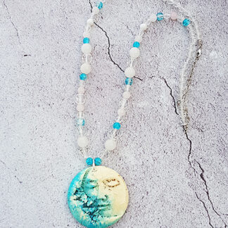Moon long necklace with Moonstone & Rose quartz gemstone beads