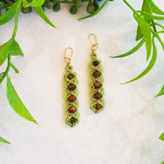 Tyger Eye Green Macrame long earrings