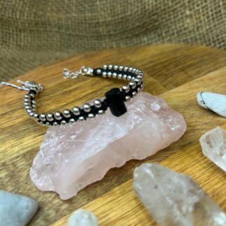 Black Tourmaline crystal & silver or gold beads