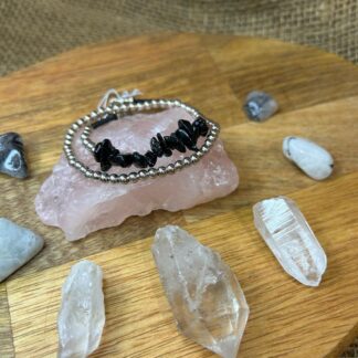 Black Tourmaline & silver/ gold beads