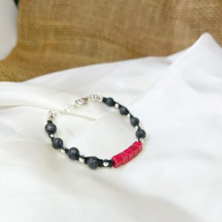 Red Howlite, Lava & silver/ gold beads bracelet- Style A