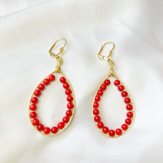 Red Coral large drop earrings