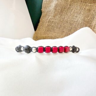 Red Howlite, Lava & silver/ gold beads bracelet- Style B