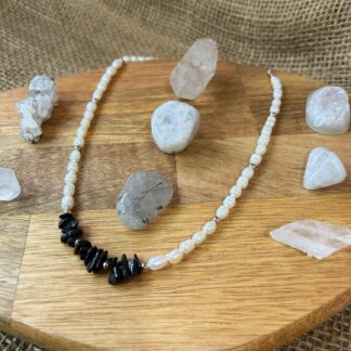 Black Tourmaline and Pearls necklace- Style A