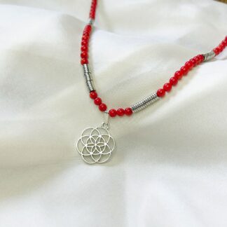 Red Coral, Hematite and Seed of life symbol