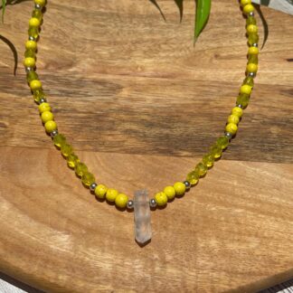 Yellow Howlite & Crystal Quartz Necklace