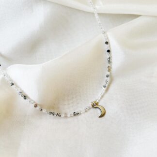 Tourmaline Quartz with Crescent Moon Necklace