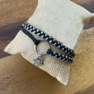 Double wrap Hematite bracelet with charm