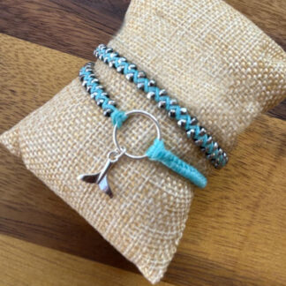 Double wrap Hematite bracelet with fin charm