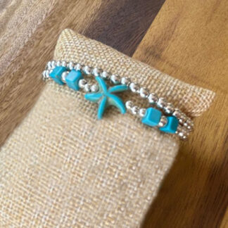 Double wrap Howlite star and silver beads