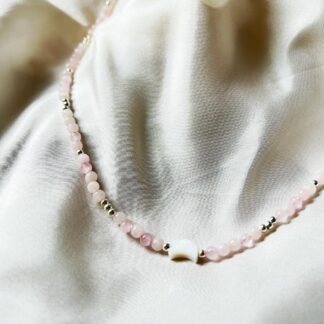 Rose Quartz and Crescent Moon Necklace